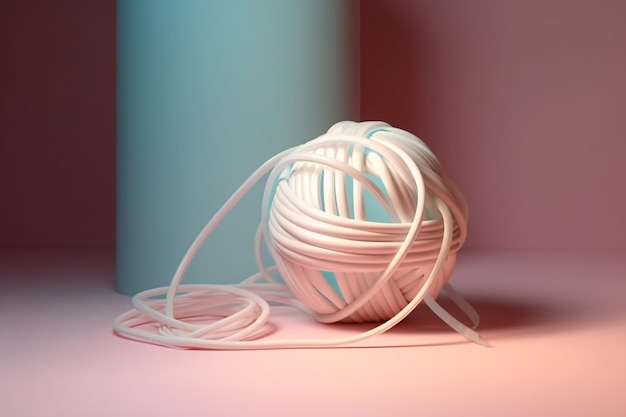 White ball of yarn on table Generative AI