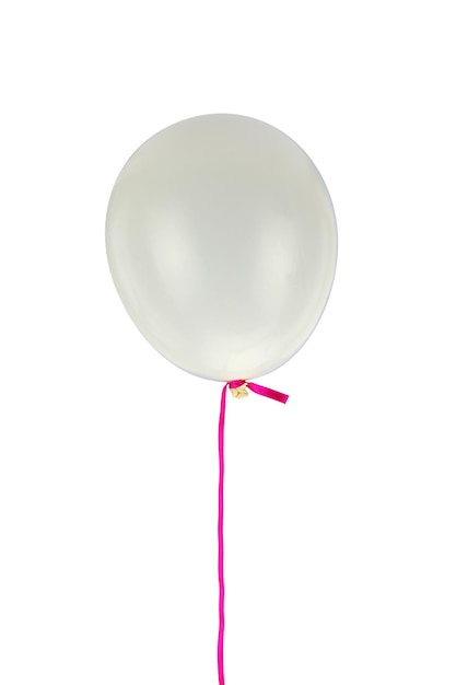 White balloon and ribbon flying isolated on white background