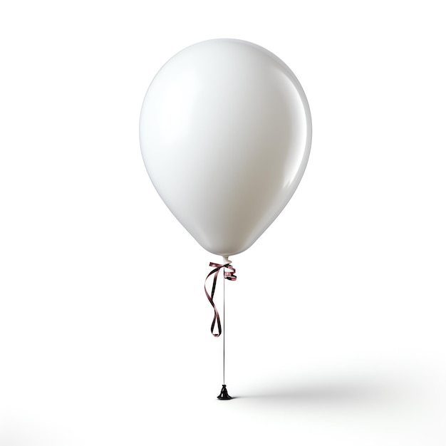 A white balloon with a red ribbon