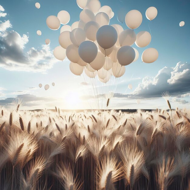 White balloons against the sky White balls in the sky