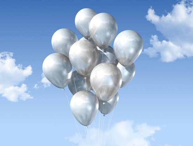 White balloons on a blue sky