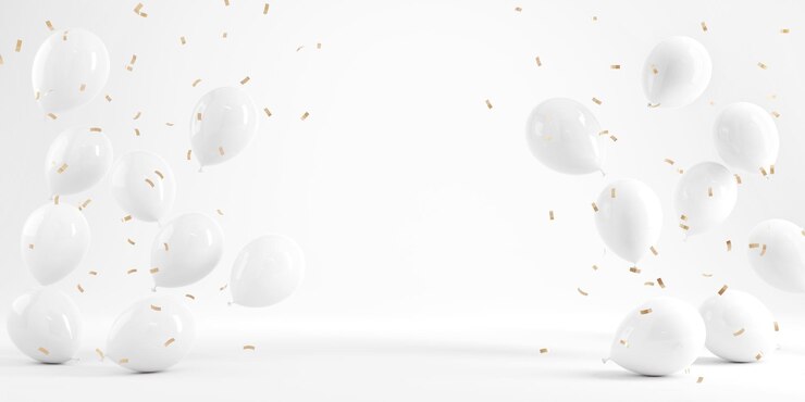 White balloons on gray background, Birthday party and new year background