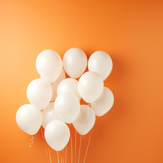 White balloons on orange background