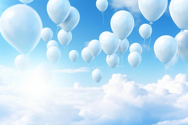 белые воздушные шары в небе с облаками