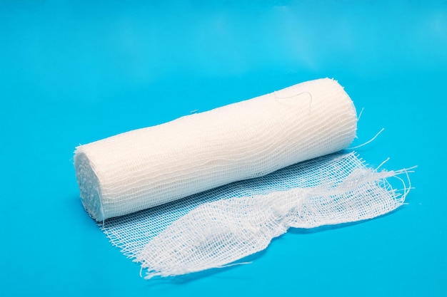 White bandage on a blue background closeup