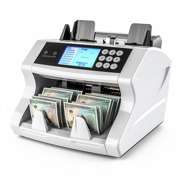 Photo white banknote counting machine with buttons counting money