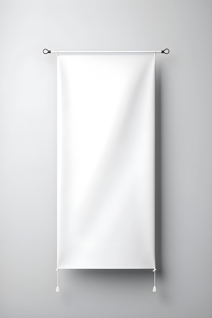 A white banner hanging on a wall with the word " white " on it.