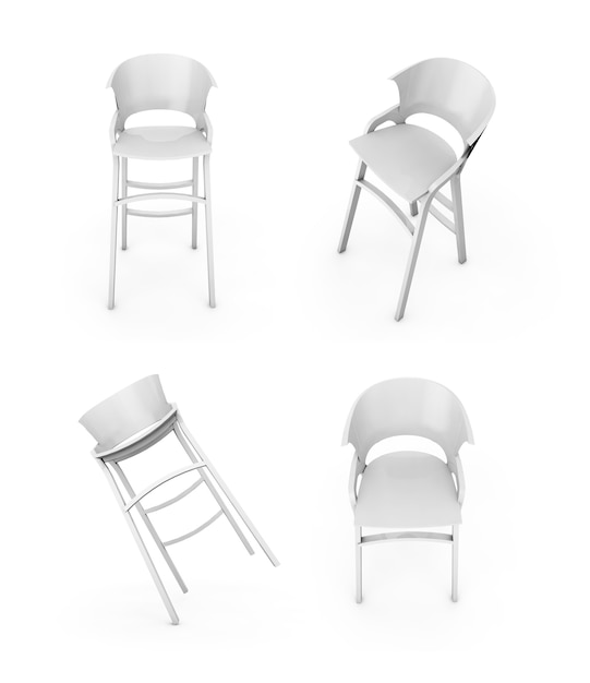 White Bar Modern Stools with Table on a white background. 3d Rendering.