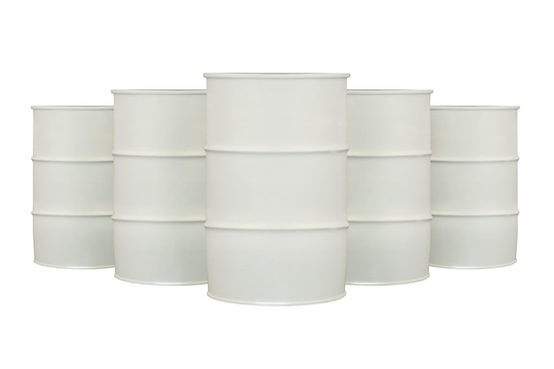 Photo white barrels row isolated on white