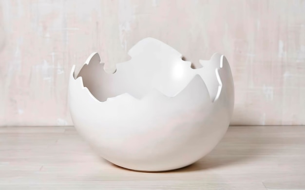 White basin furniture in opened egg shape for newborn baby studio photoshoot