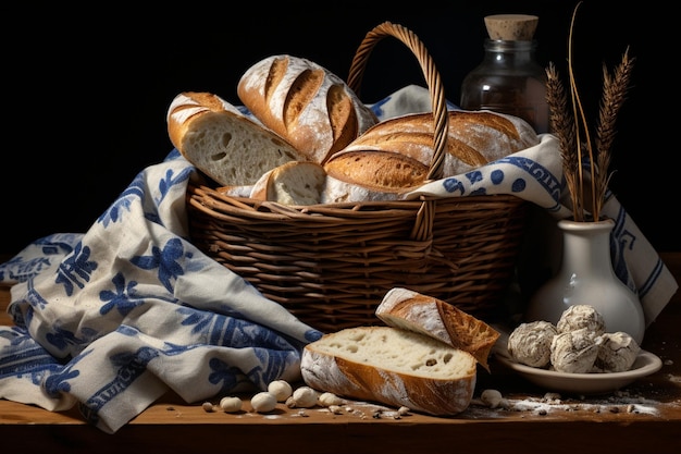 White Basket Adorned with Blue and White