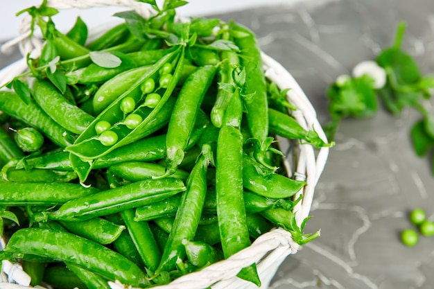 White Basket with fresh green peas