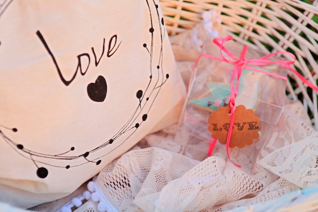 White basket with love inscription