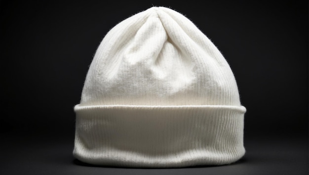 white beanie hat isolated on black background