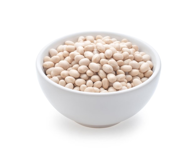 White beans in bowl isolated on white background