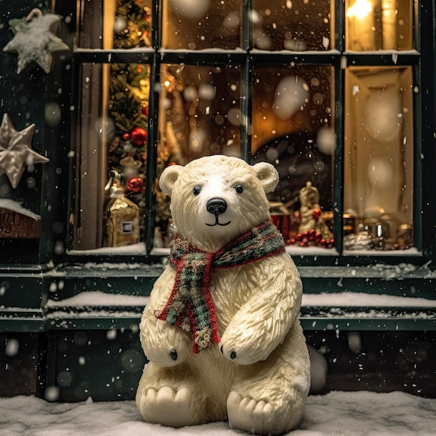 クリスマスマストの冬の白熊