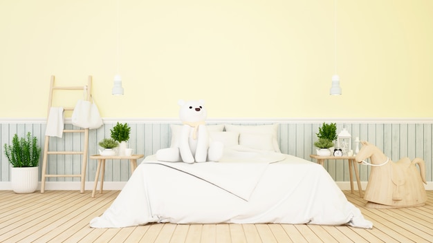 White bear in kid room or bedroom-3D Rendering