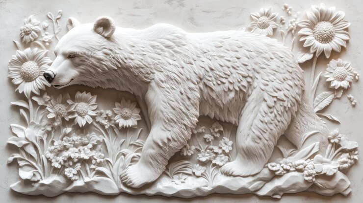 White Bear Sculpture with Flowers