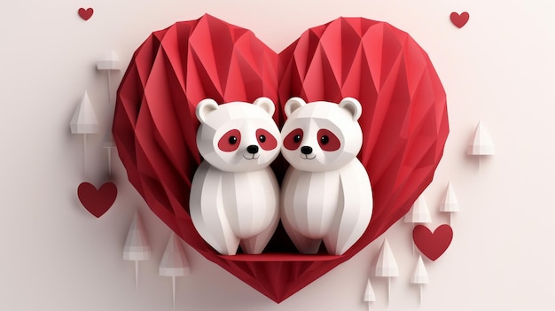 White Bears Sitting on Red Heart