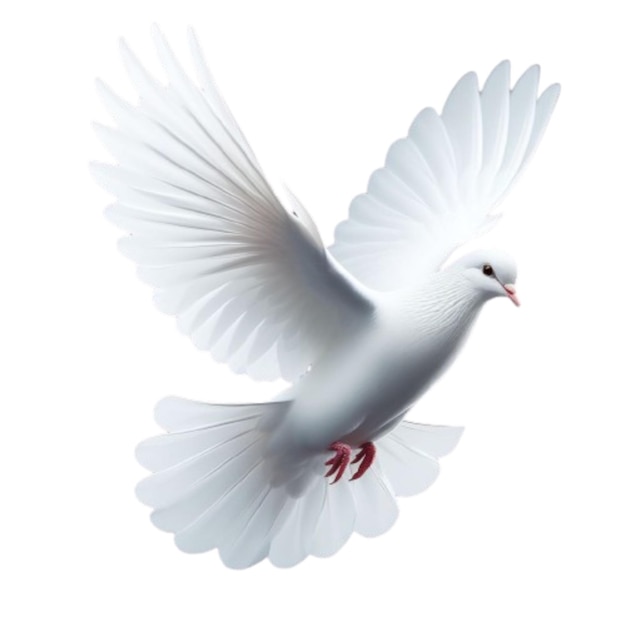 Photo a white beautiful dove flying isolated on white background