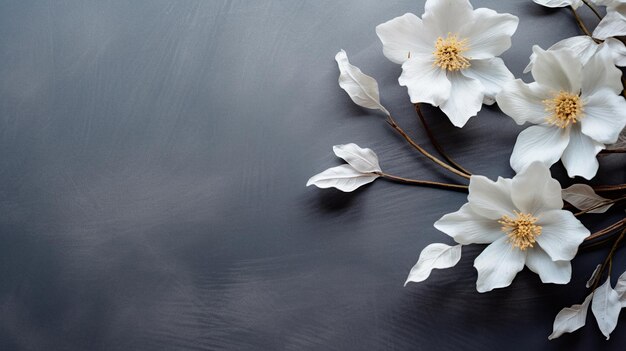 Photo white beautiful flowers on a gray background generative ai