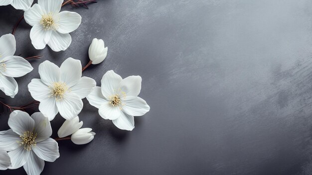 Белые красивые цветы на сером фоне Генеративный ИИ