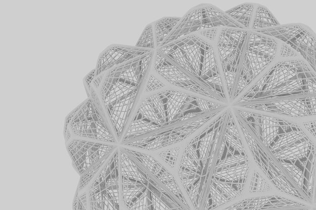 white beautiful sphere consisting of polygonal mesh polyhedra on a white background.