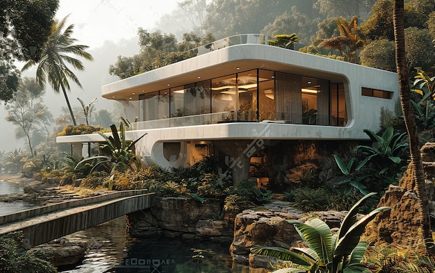 Photo white beautiful steel tropical villa