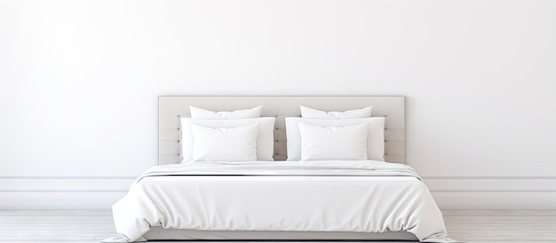 흰색 옷을 입은 침실의 흰색 침대