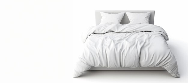 white bed linen on the bed on a white background Generative AI