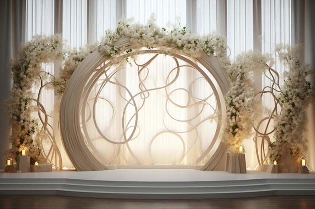 a white bed with flowers on the top and a round table with a white frame that says " the word " on it.