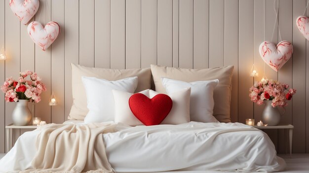 Photo a white bed with a heart