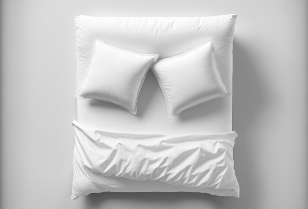 A white bed with a pillow on it and a pillowcase on the top.