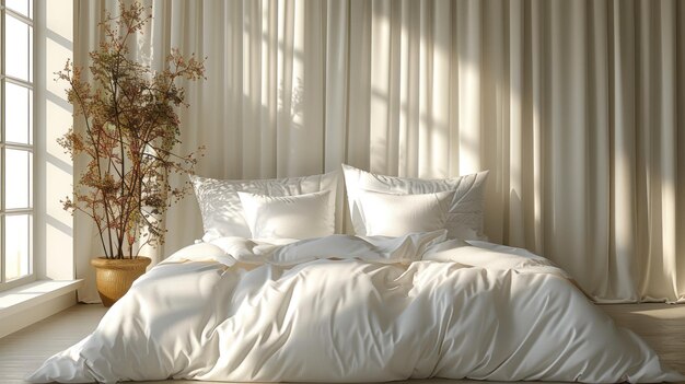 White Bed With Sheets and Pillows