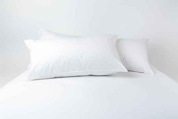 a white bed with two pillows on top of it