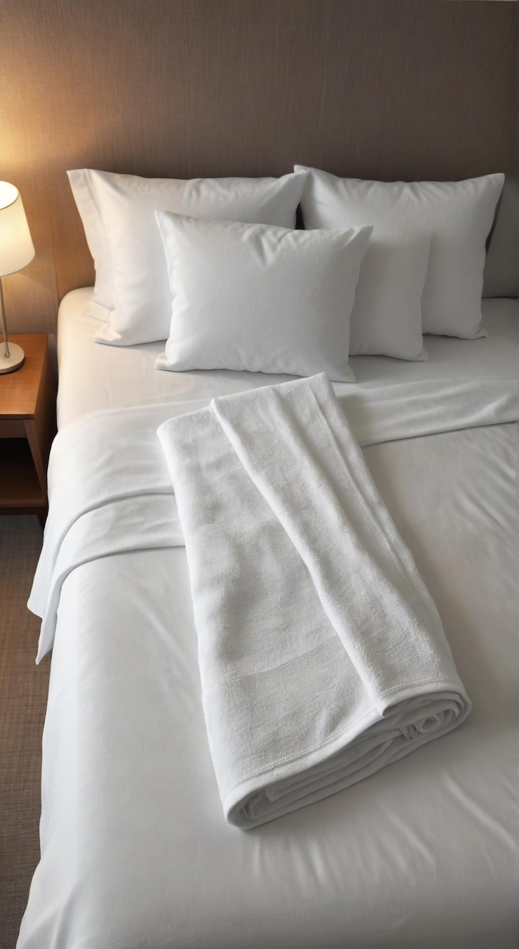Photo a white bed with a white comforter on it and a white pillow on the bed
