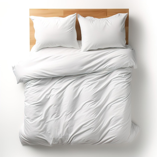 a white bed with a white comforter on it