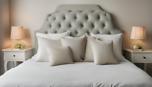 a white bed with a white pillow on it