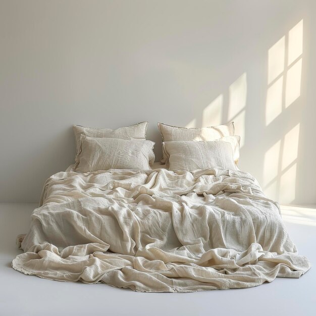 White bedding and pillows with a beautiful morning sun