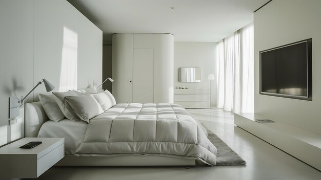 White bedroom or guestroom of hotel minimal design