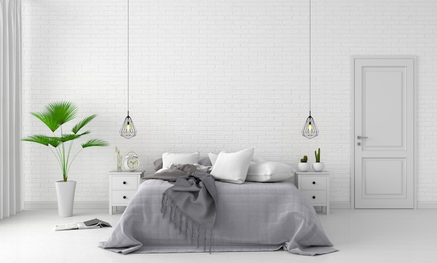 White bedroom interior for mockup