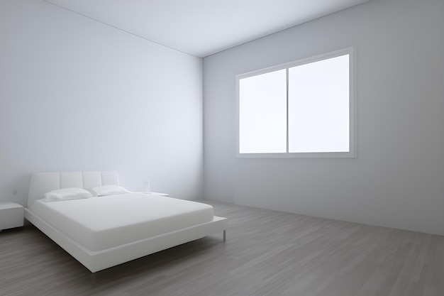 A white bedroom with a bed and a window