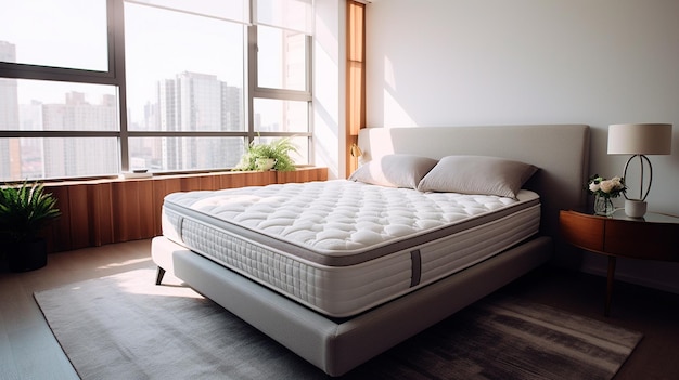 Photo white bedroom with big white bed and large pillows