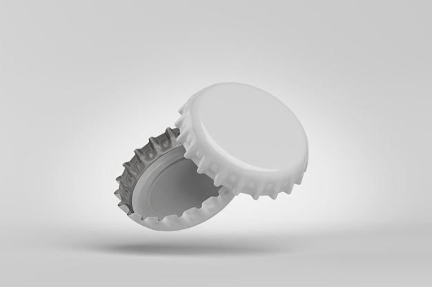 Фото Белые пивные крышки на сером фоне макет шаблона дизайна 3d-рендеринга иллюстрации