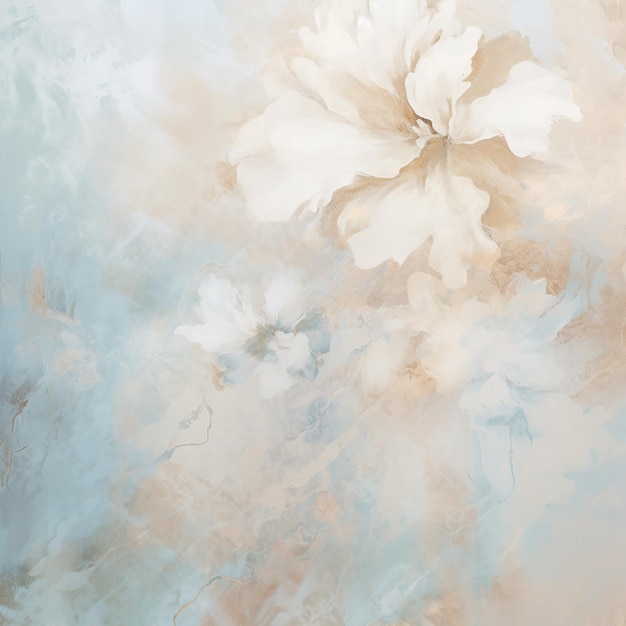 Бело-бежевый абстрактный цветочный узор на обоях