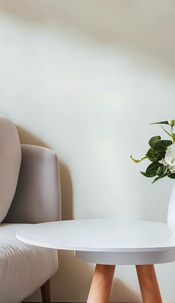 White and beige minimalistic room, table with a plant product display podium, 3d render