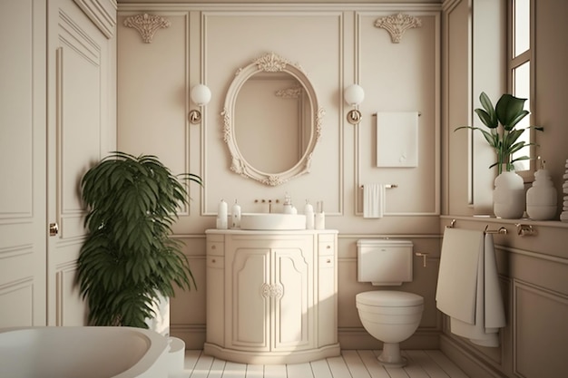 A White and BeigeToned Vintage Minimalist Bathroom Generative AI