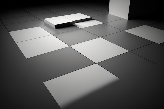 Photo a white bench sits on a tiled floor in a dark room.