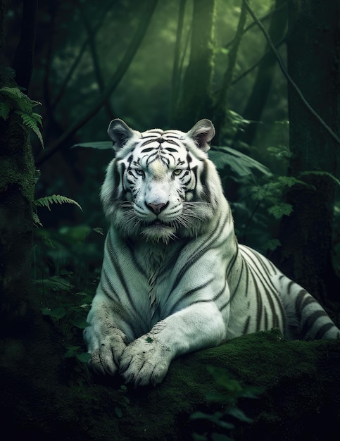 White bengal tiger looking at the camera