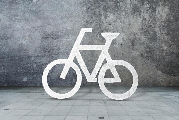 White bicycle sign bike cycle Concrete wall background